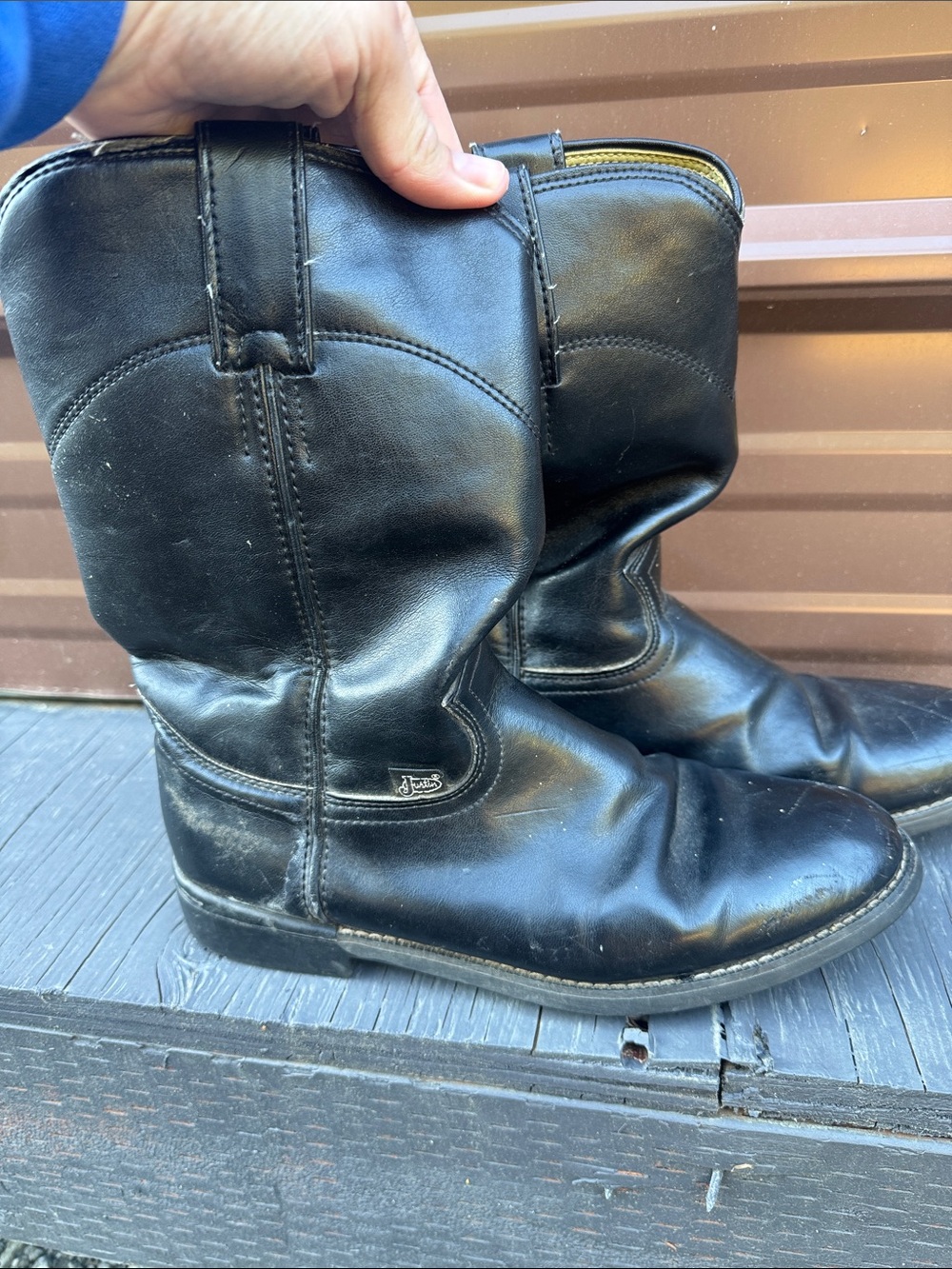 Justin Boots Black Leather Mid-Calf Western Work Boots
